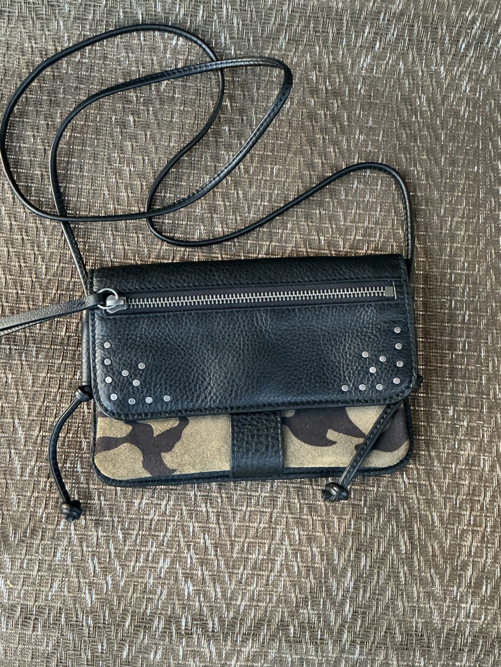Lucky Brand Black/Camo Leather/Suede Crossbody Bag